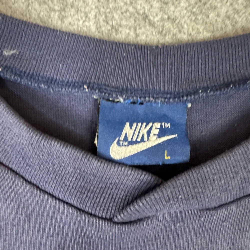 Vintage Nike Blue Tag Mesh Panel T-Shirt Navy Blue Mens Large Retro Sportswear